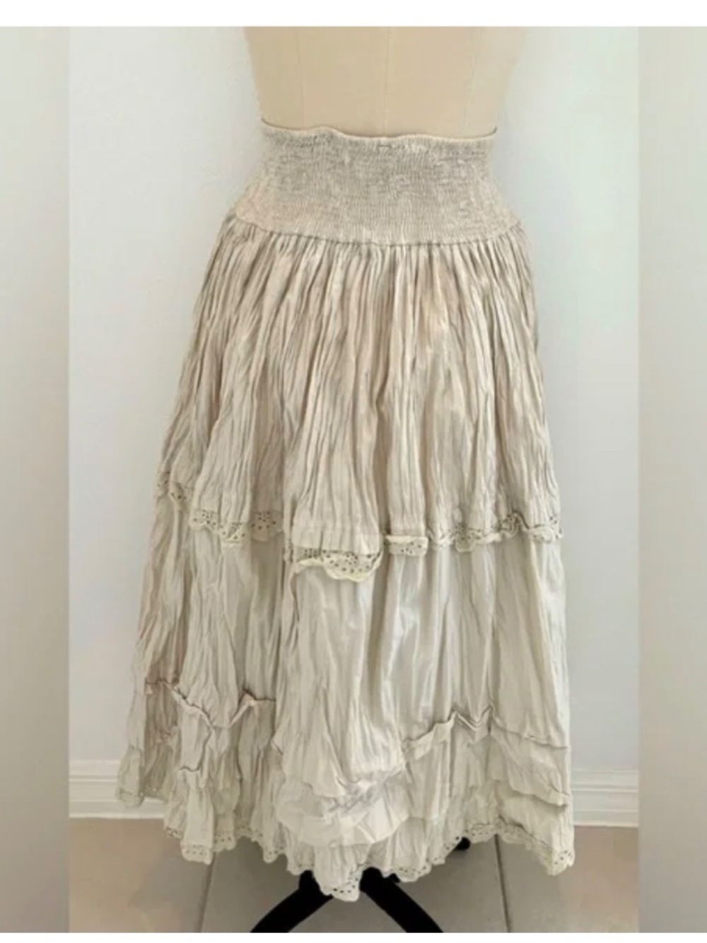Ewa I Walla, OS, NWT, “Hedvig” Cotton, Soft Mint, Long Smocked Waist Skirt - Picture 4 of 8